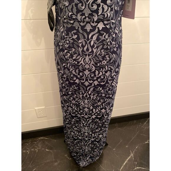 JS Collections Blue Metallic Illusion Yoke Scroll Embroidered Gown NWOT Size 2 - Picture 6 of 13